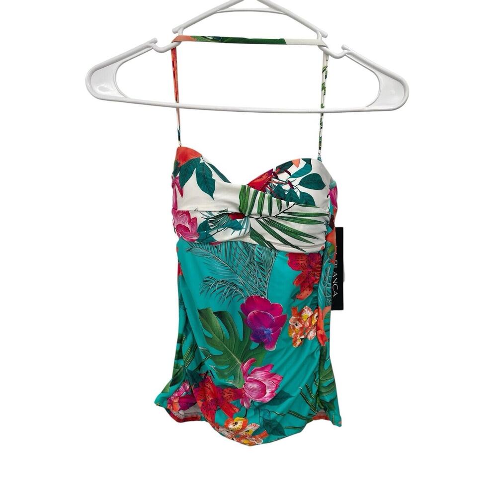 New La Blanca Tropicalia Floral Tankini Swimsuit Top Tropical Size 2